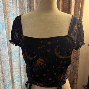 Hot Topic Dark Blue Celestial Crop Top